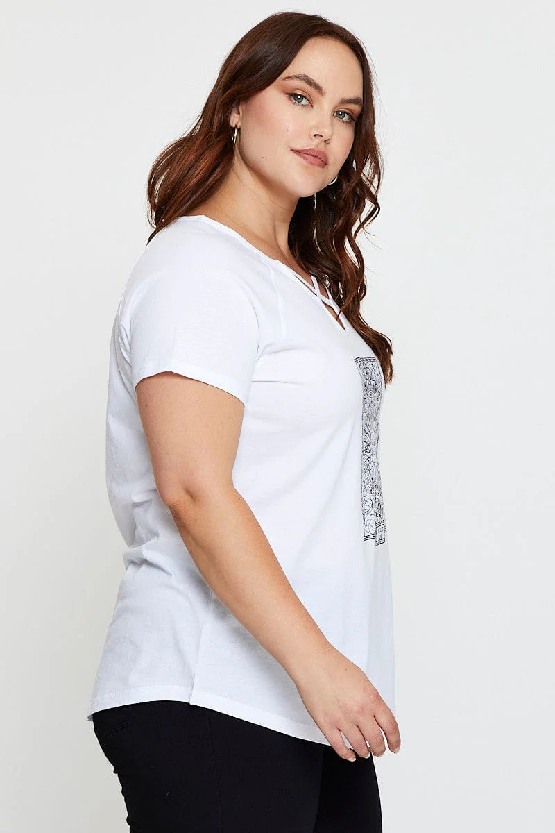 White Cotton T-shirt Lattice Front Raglan Sleeve - Image 4