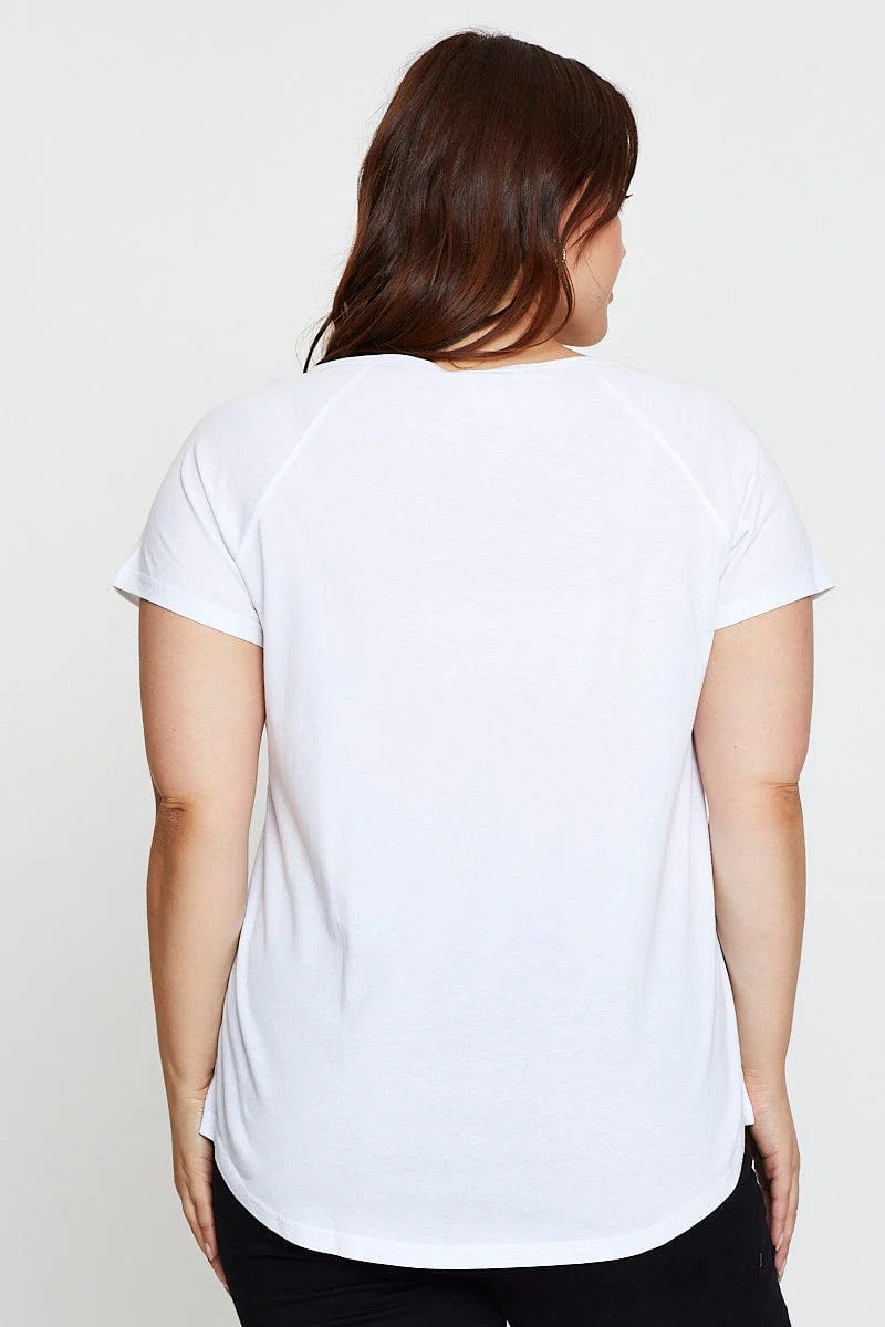 White Cotton T-shirt Lattice Front Raglan Sleeve - Image 5