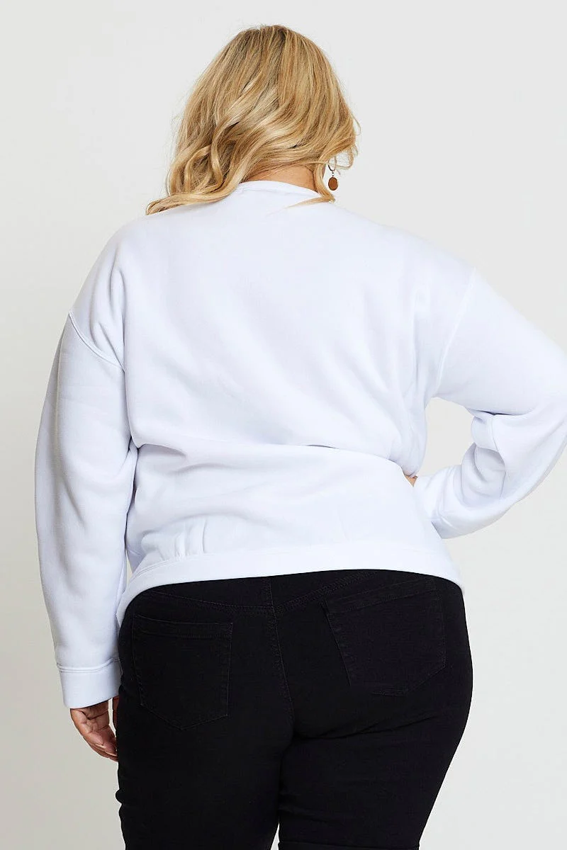 White Crew-neck Sweatshirt Hamptons Long Sleeve - Image 5