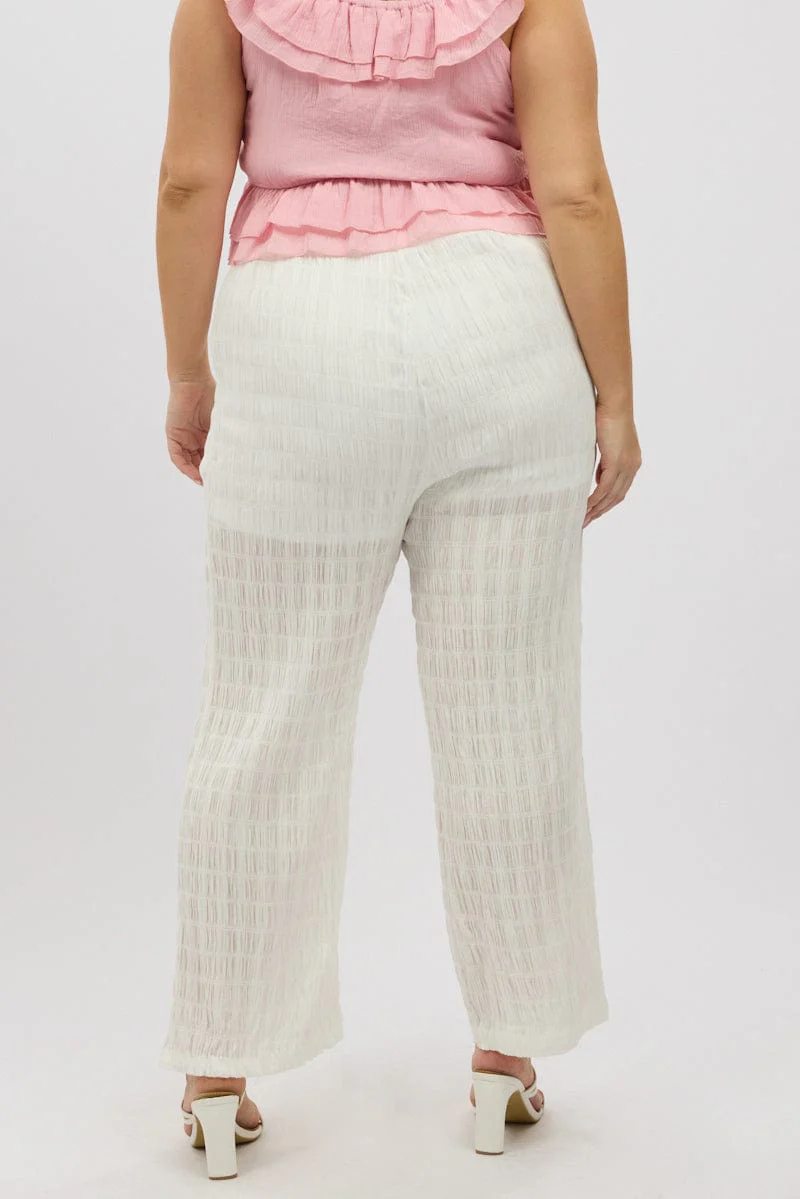 White Crinkle Texture Wide Leg Pants - Image 5
