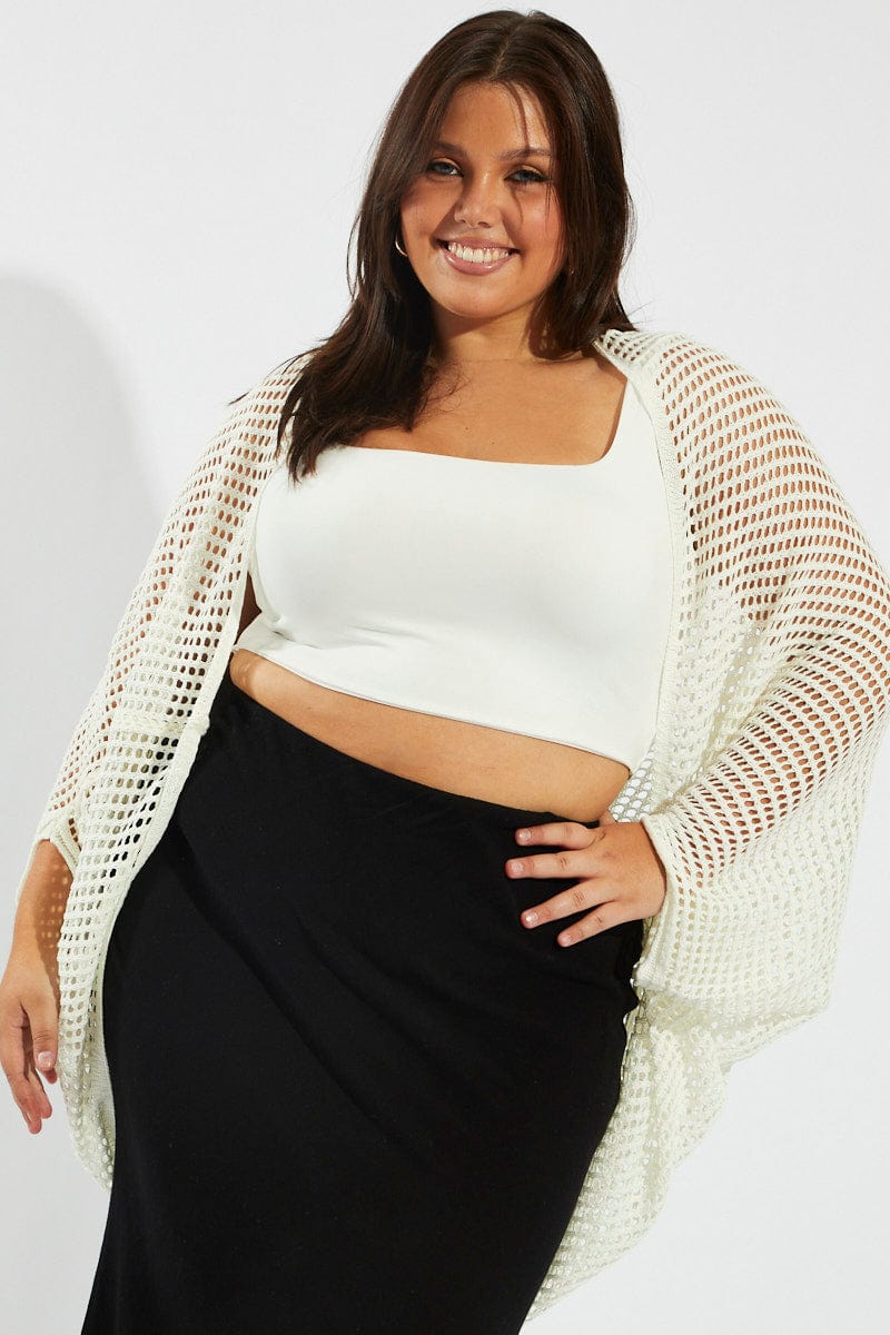 White Crochet Cardigan Longline