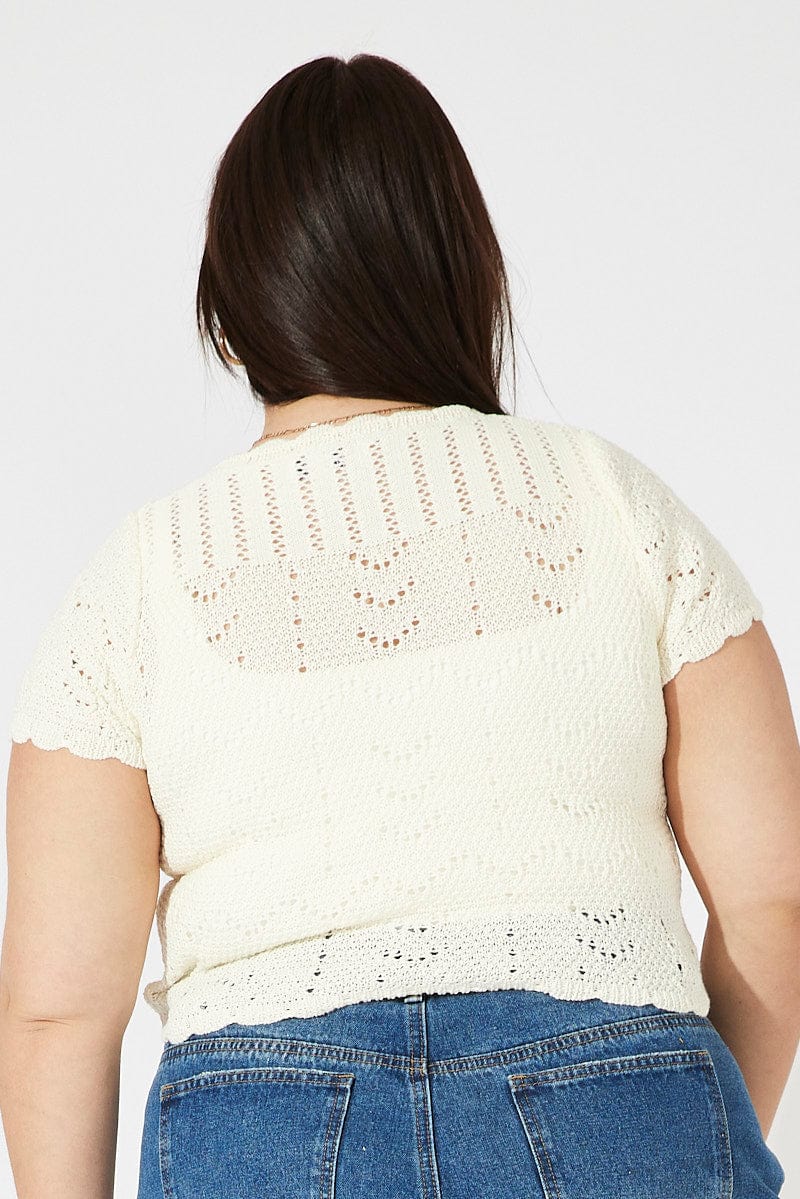 White Crochet Knit Cardigan Short Sleeve - Image 5