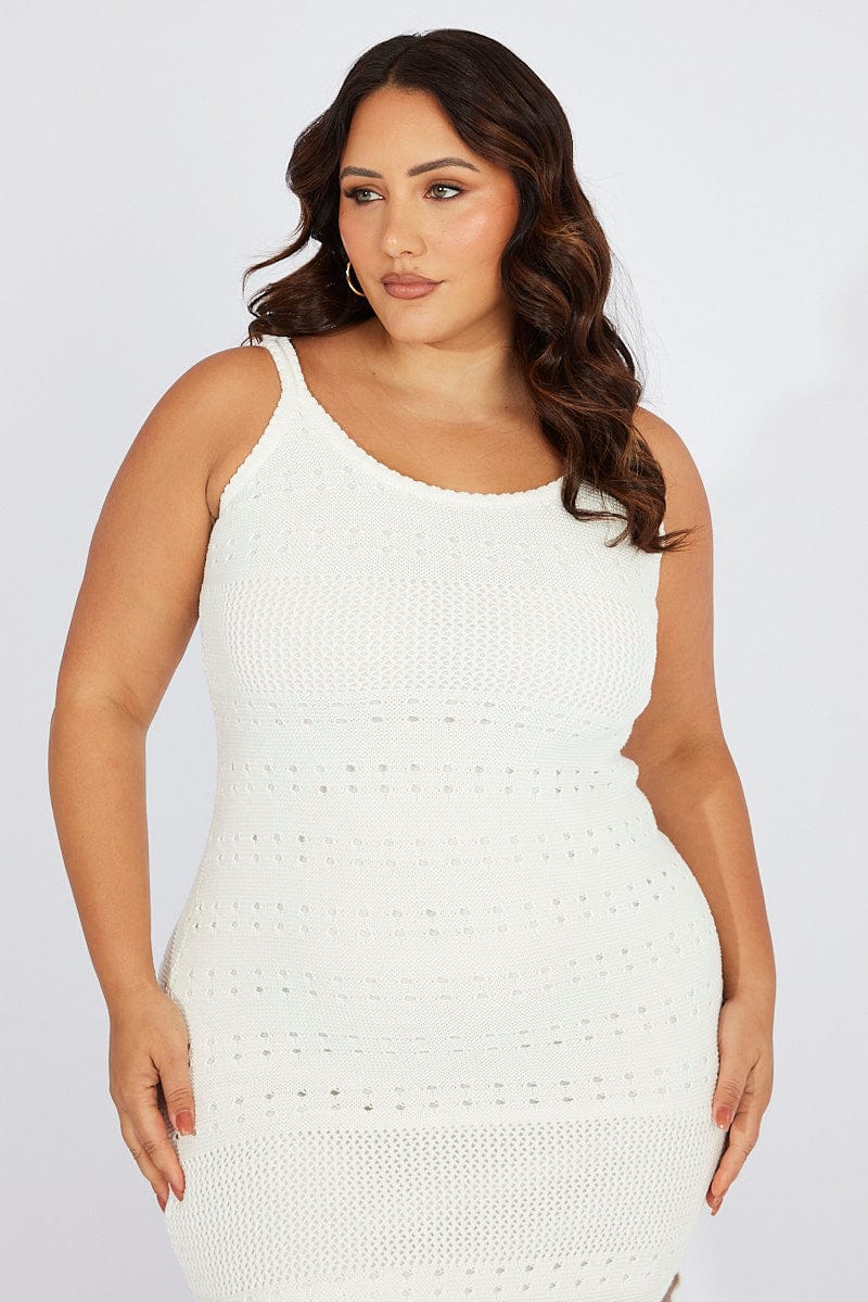 White Crochet Knit Dress Sleeveless - Image 2