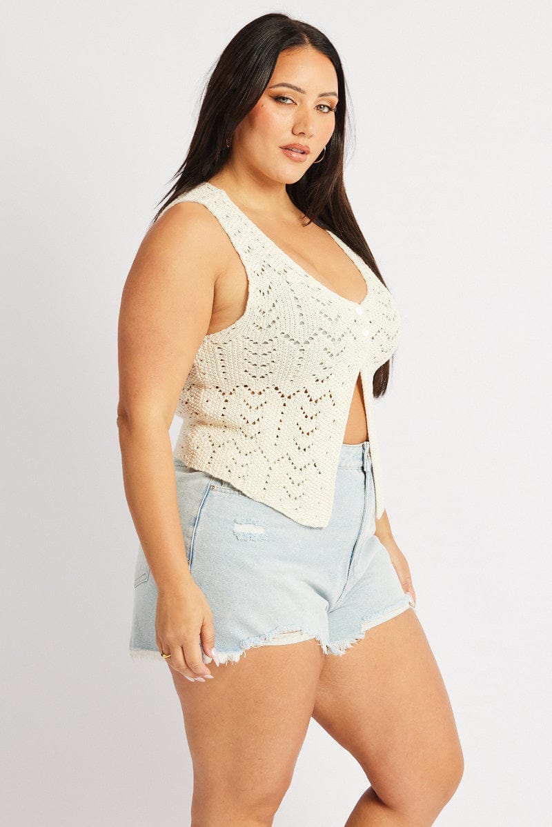 White Crochet Knit Vest - Image 4