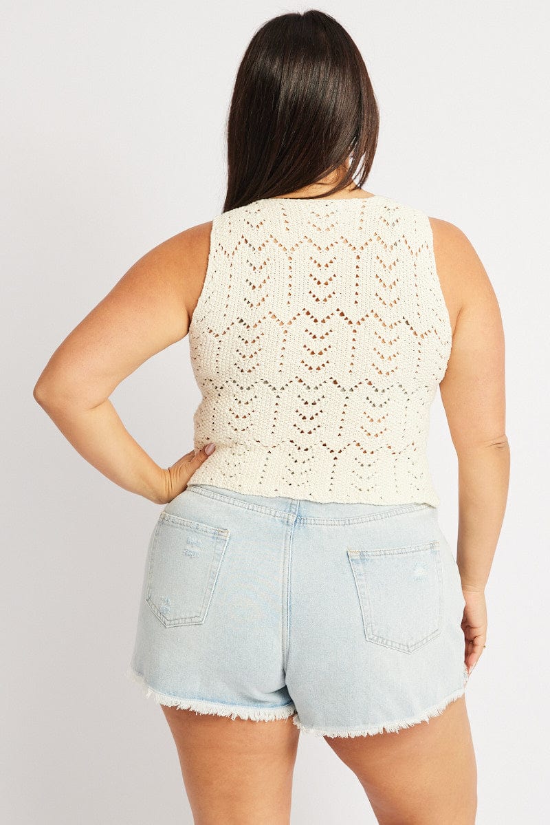White Crochet Knit Vest - Image 5