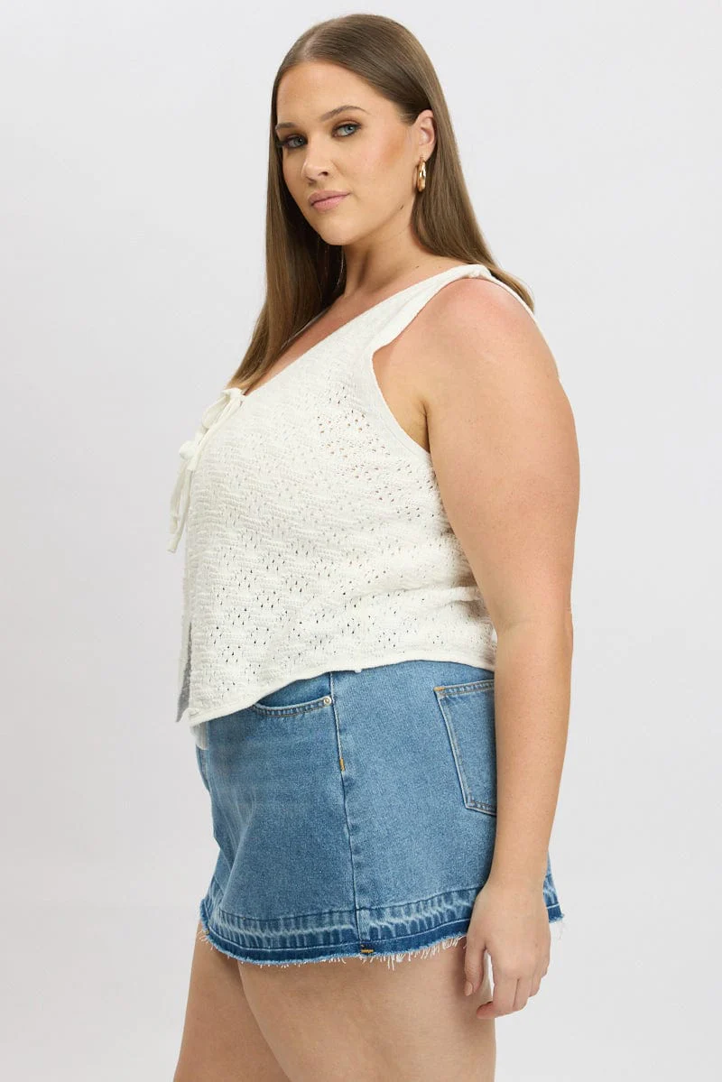White Crochet Knit Vest - Image 4