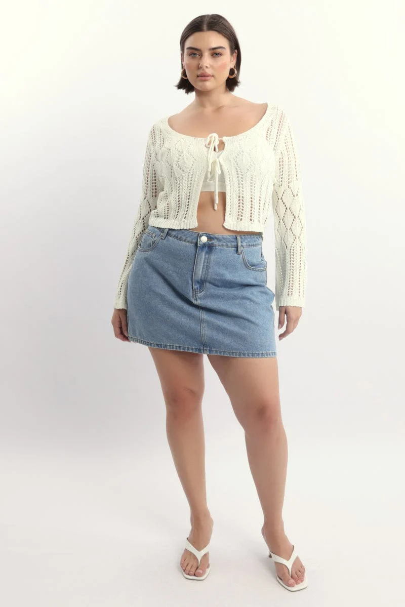 White Crochet Tie Up Cardigan - Image 2
