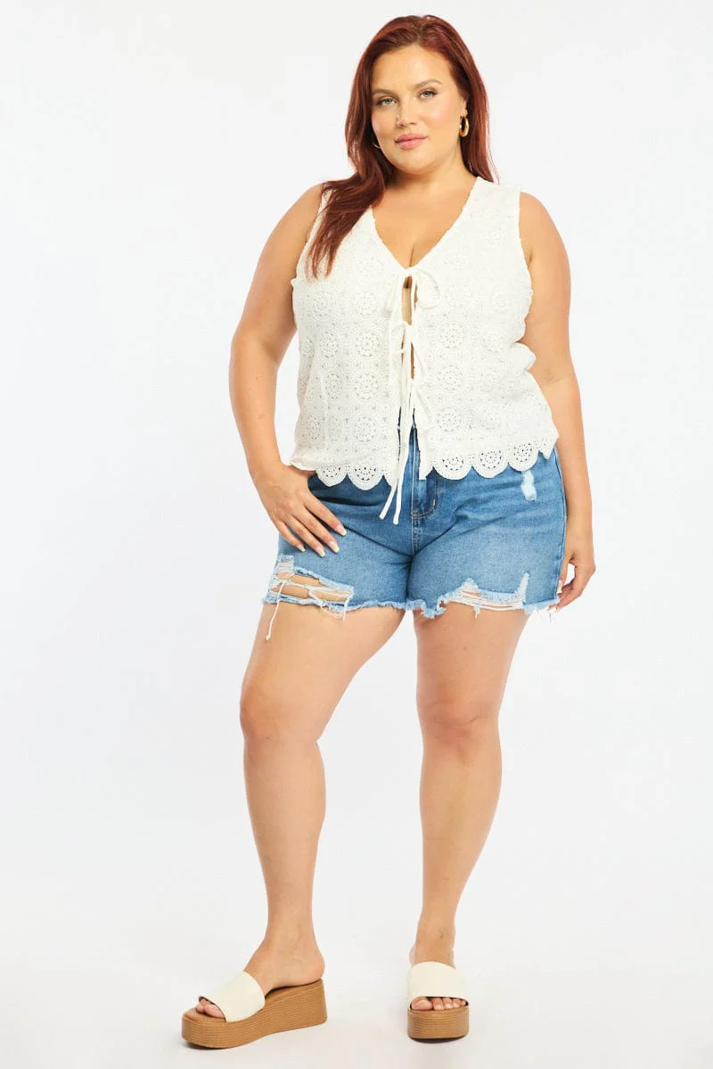 White Crochet Vest Tie Front - Image 2