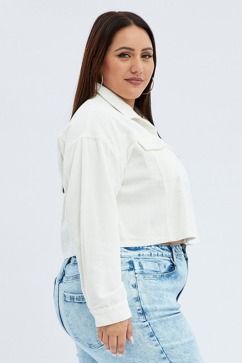 White Crop Jacket Corduroy Button Front - Image 4
