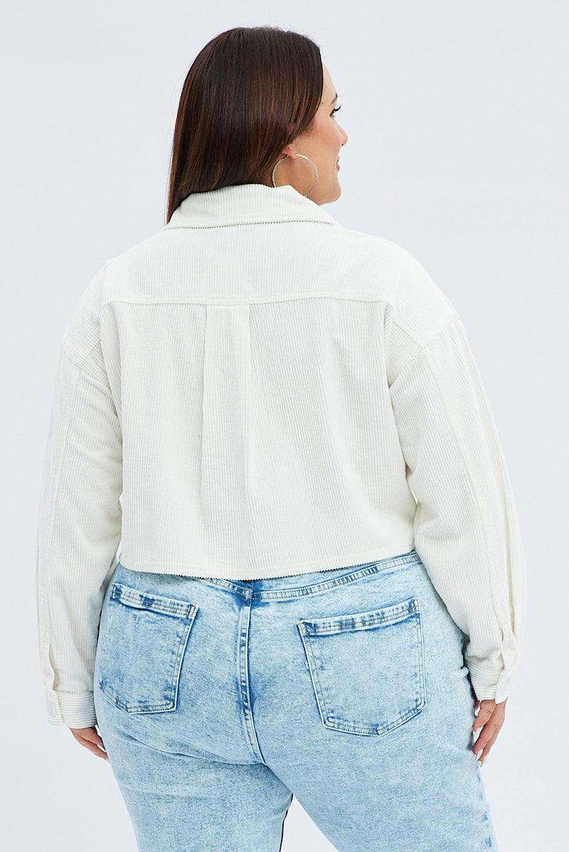 White Crop Jacket Corduroy Button Front - Image 5