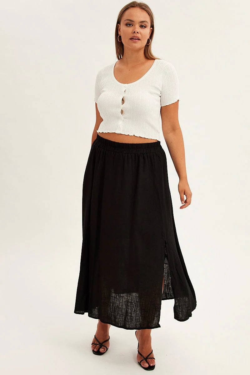 White Crop Knit Top Scoop Neck Short Sleeve - Image 2