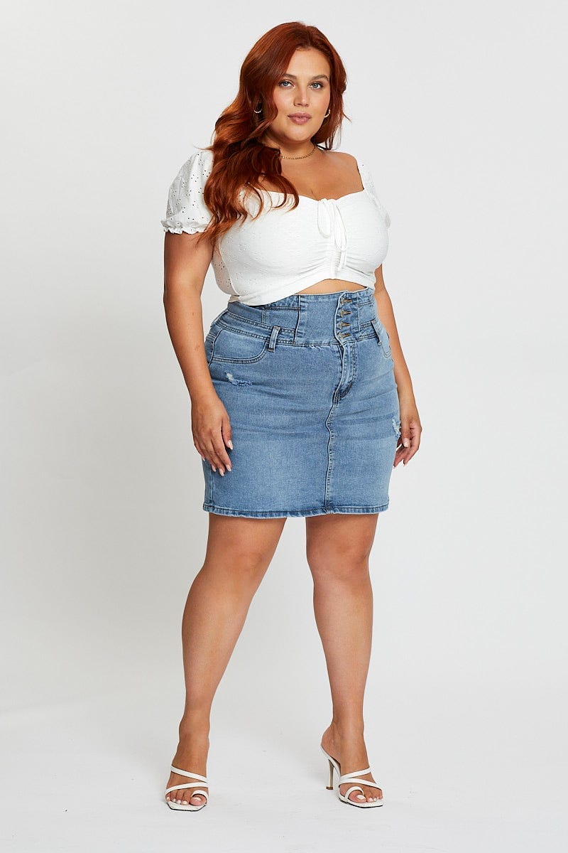 White Crop T-shirt Crew Neck Rib Cotton Jersey Fitted - Image 2