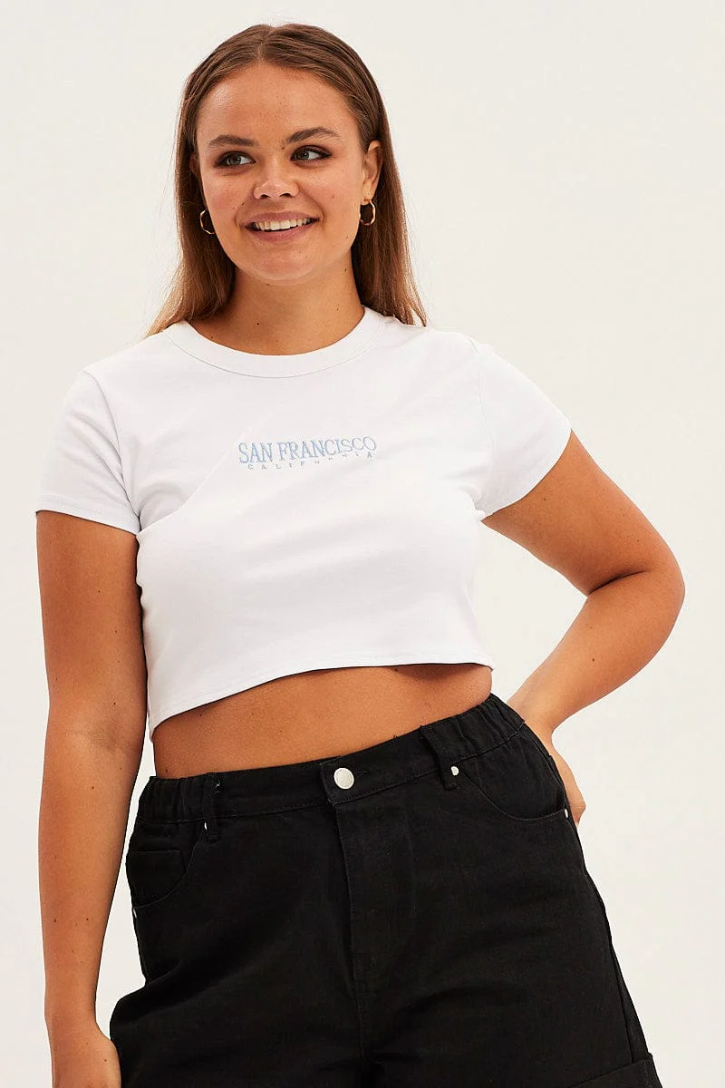 White Crop T-shirt Short Sleeve Crew Neck