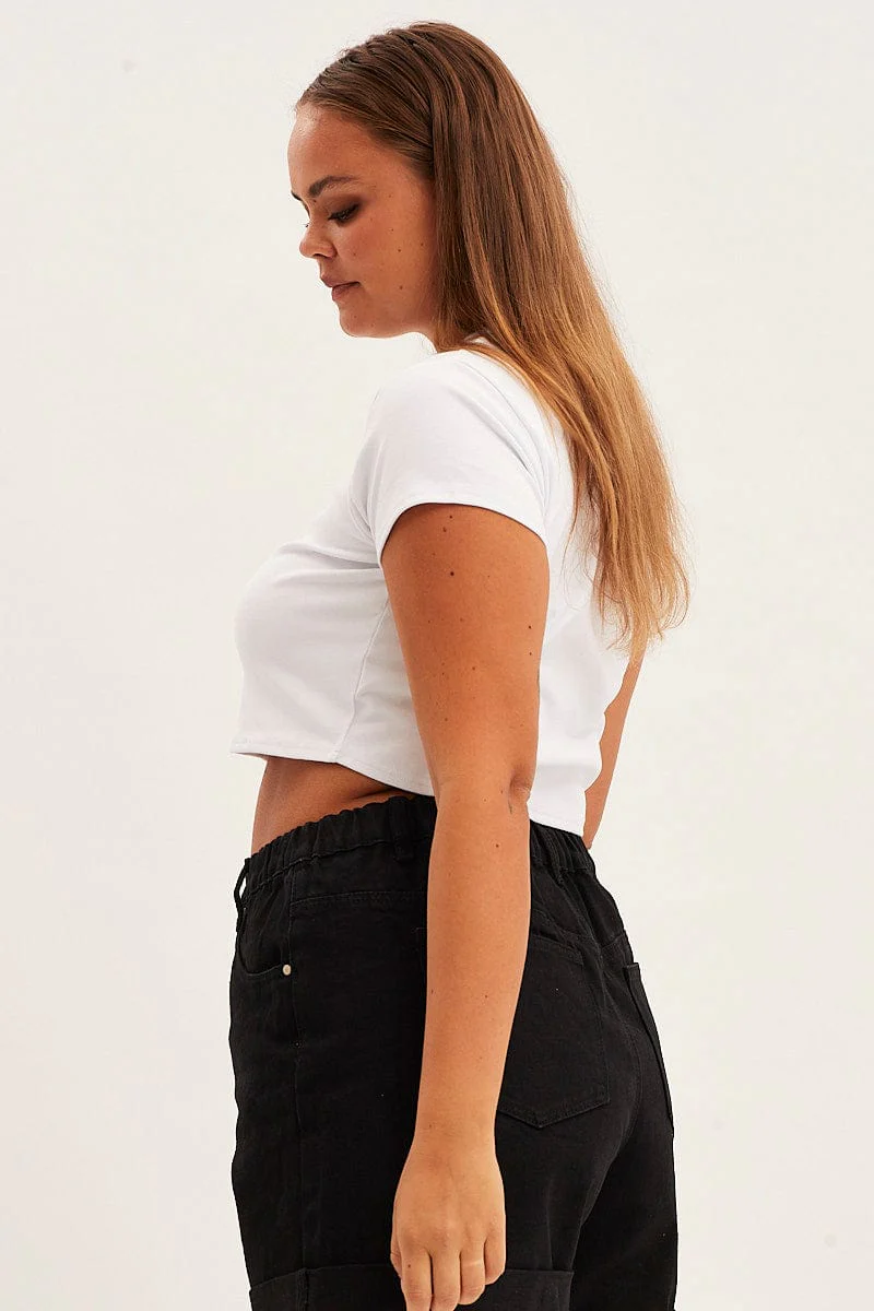 White Crop T-shirt Short Sleeve Crew Neck - Image 4