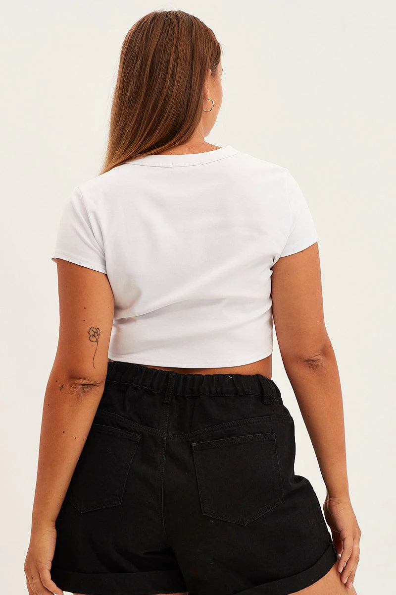 White Crop T-shirt Short Sleeve Crew Neck - Image 5