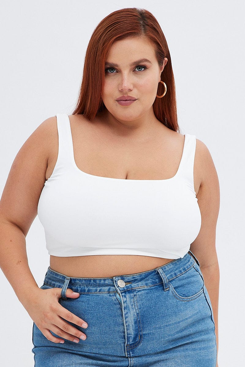 White Crop Tank Top Square Neck - Image 3