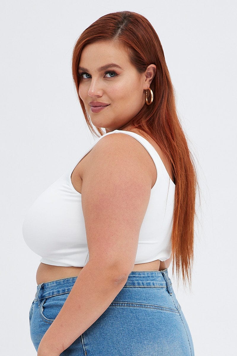White Crop Tank Top Square Neck - Image 4