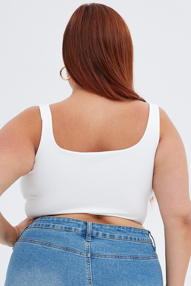 White Crop Tank Top Square Neck - Image 5