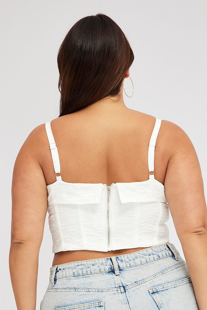 White Crop Top Broderie Corset Top - Image 5