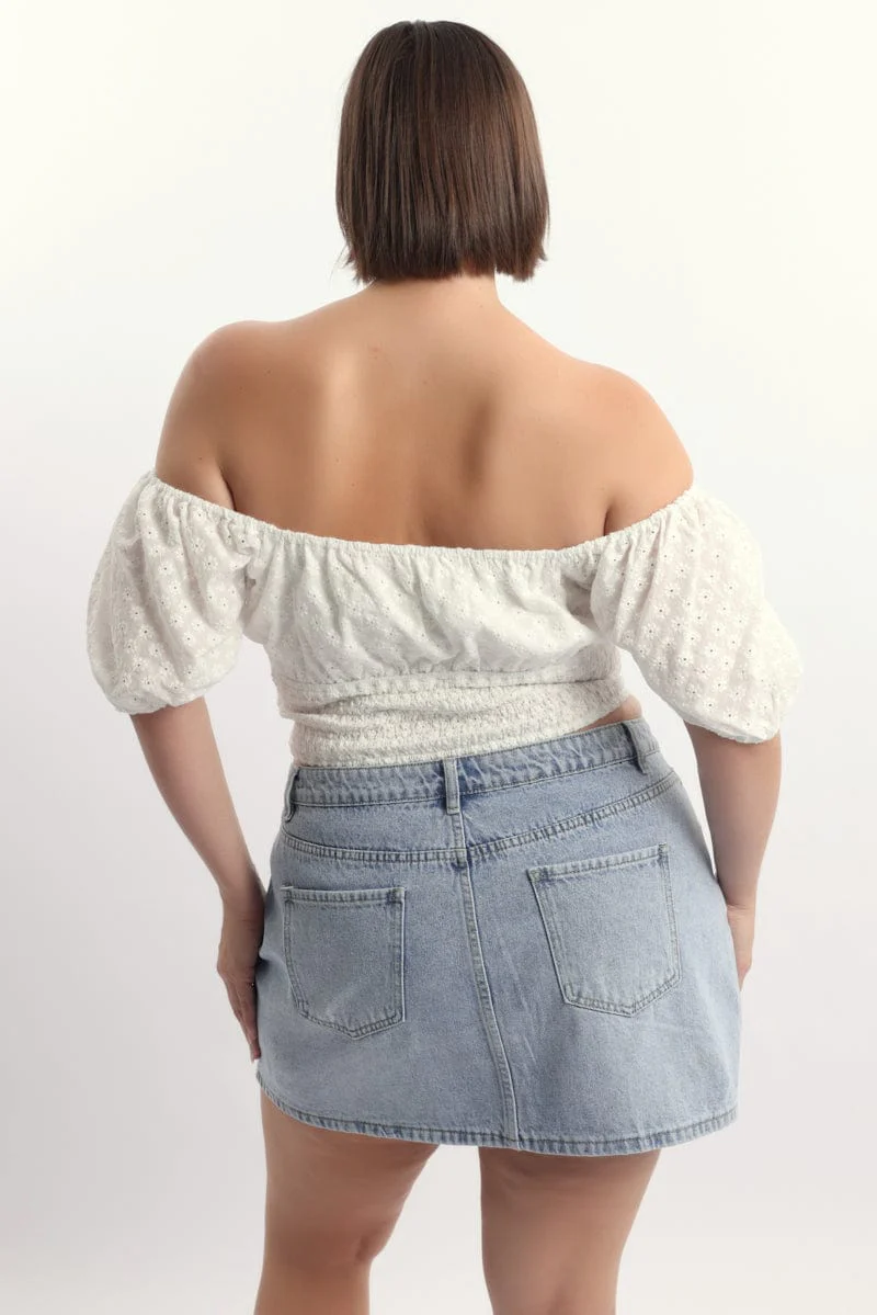 White Crop Top Short Sleeve Broderie - Image 4