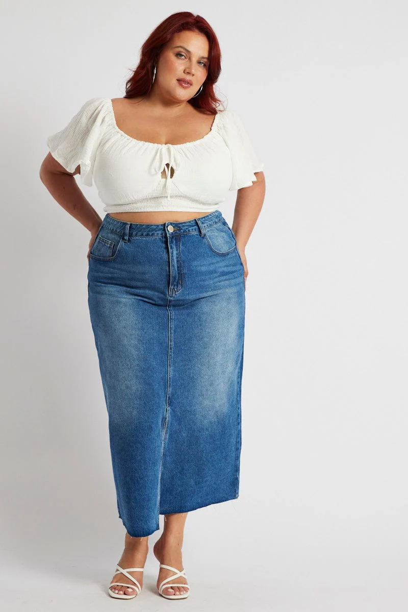 White Crop Top Short Sleeve Cut Out - Image 2