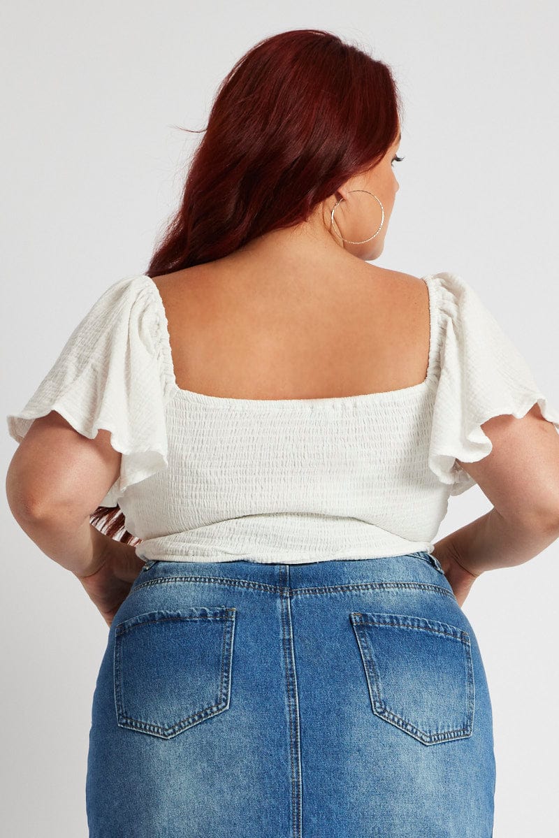 White Crop Top Short Sleeve Cut Out - Image 5