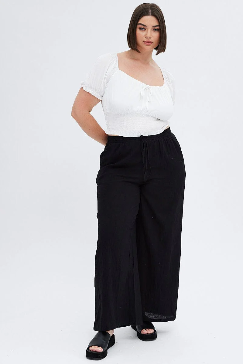 White Crop Top Short Sleeve Gathered Bust - Image 3