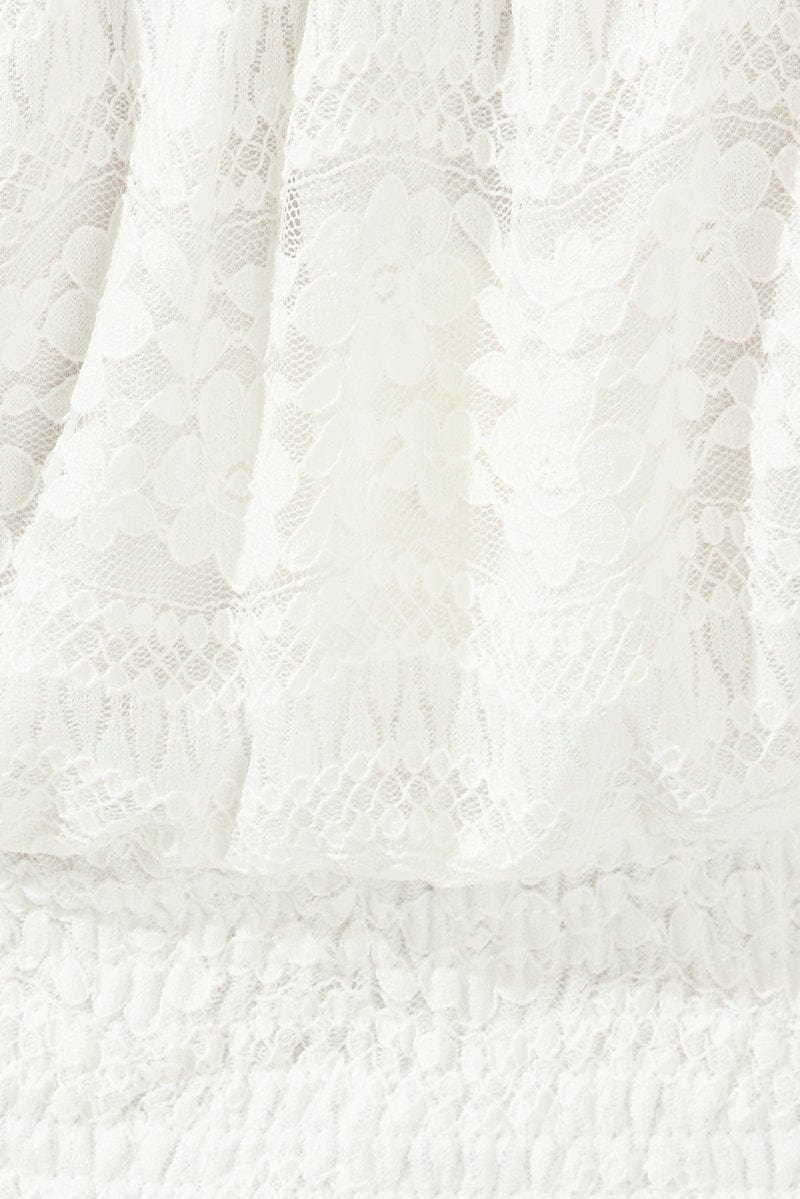 White Crop Top Short Sleeve Shirred Waist Lace - Image 6