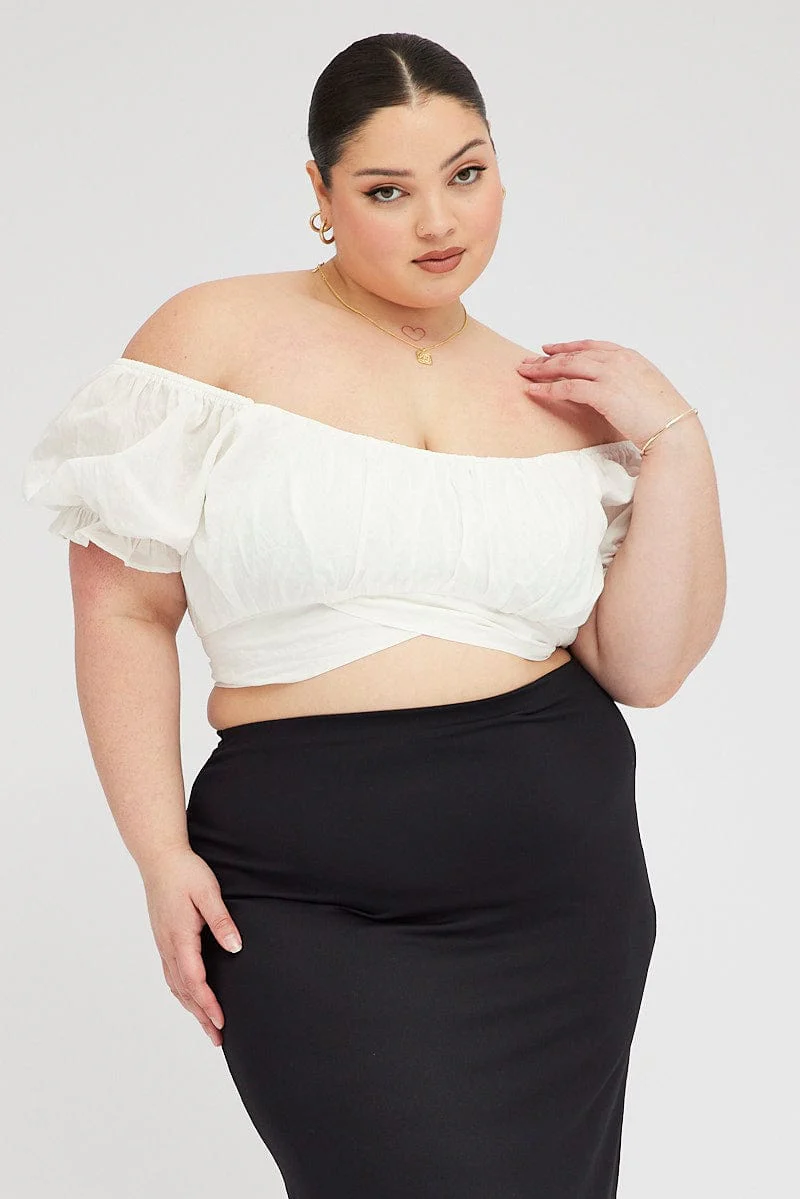 White Crop Top Short Sleeve Tie Back - Image 3