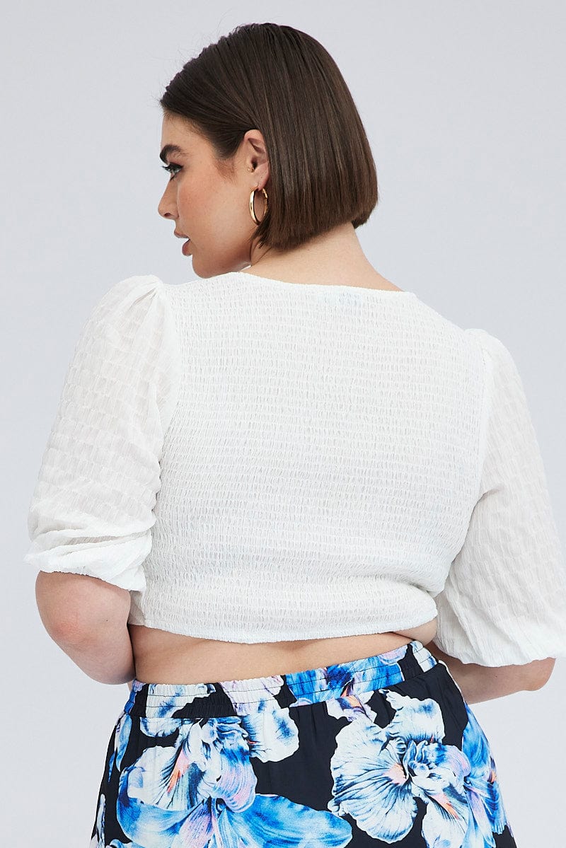 White Crop Top Short Sleeve Twist Front - Image 5