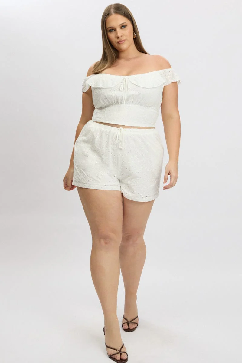 White Crop Top Sleeveless Eyelet - Image 3
