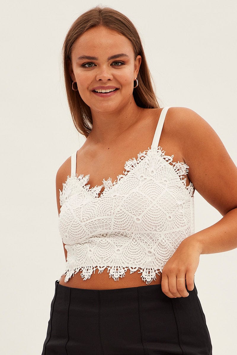 White Crop Top Sleeveless Lace