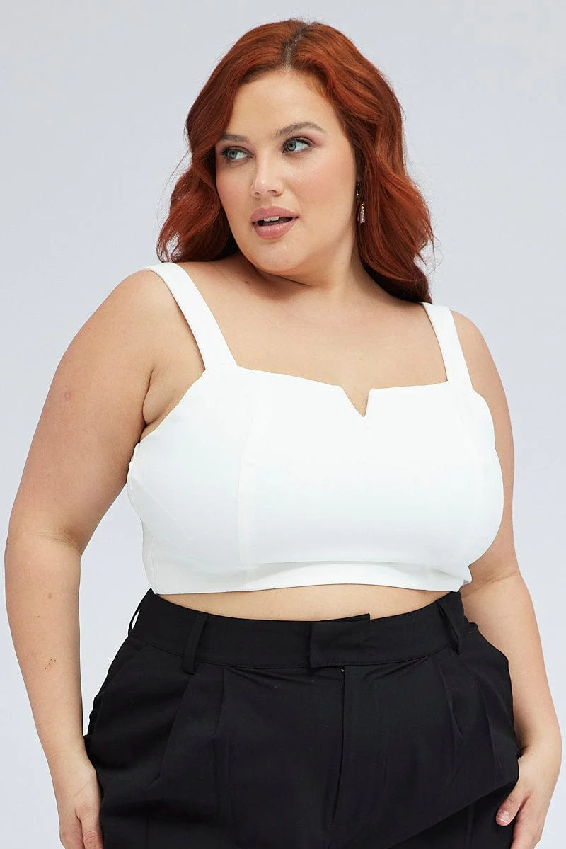 White Crop Top Sleeveless V-wire - Image 3