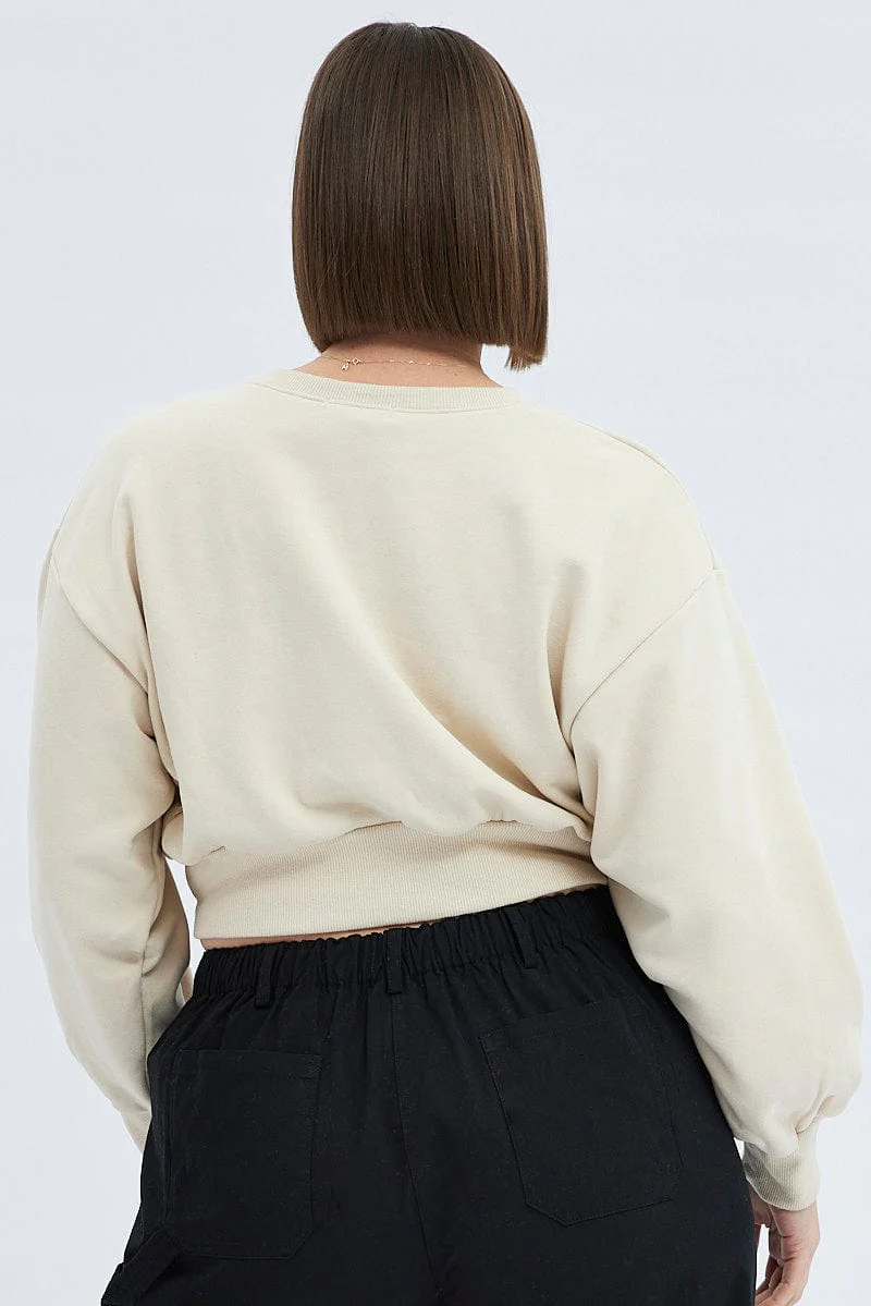 White Cropped Sweatshirt Palm Springs Print Fleece - Image 5
