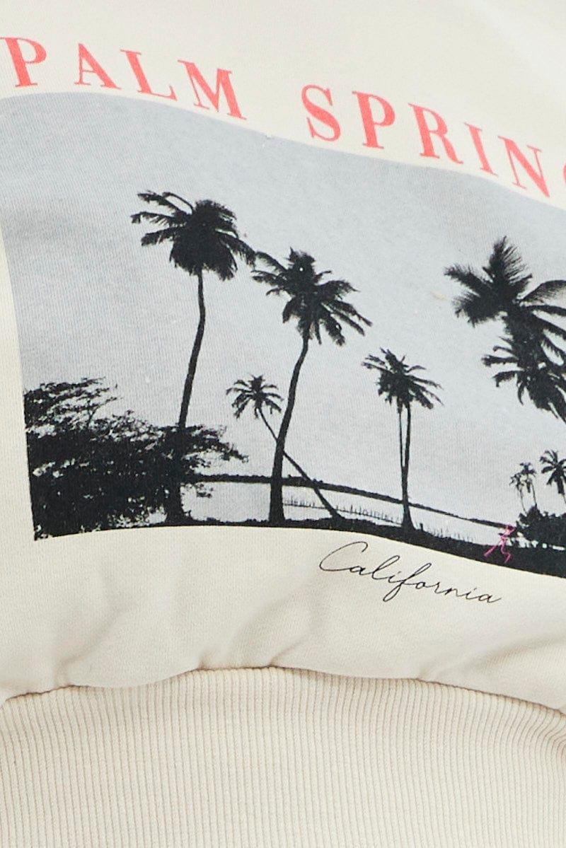 White Cropped Sweatshirt Palm Springs Print Fleece - Image 6