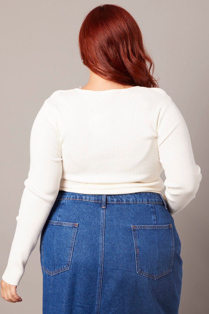 White Cut Out Knit Top Long Sleeve - Image 5