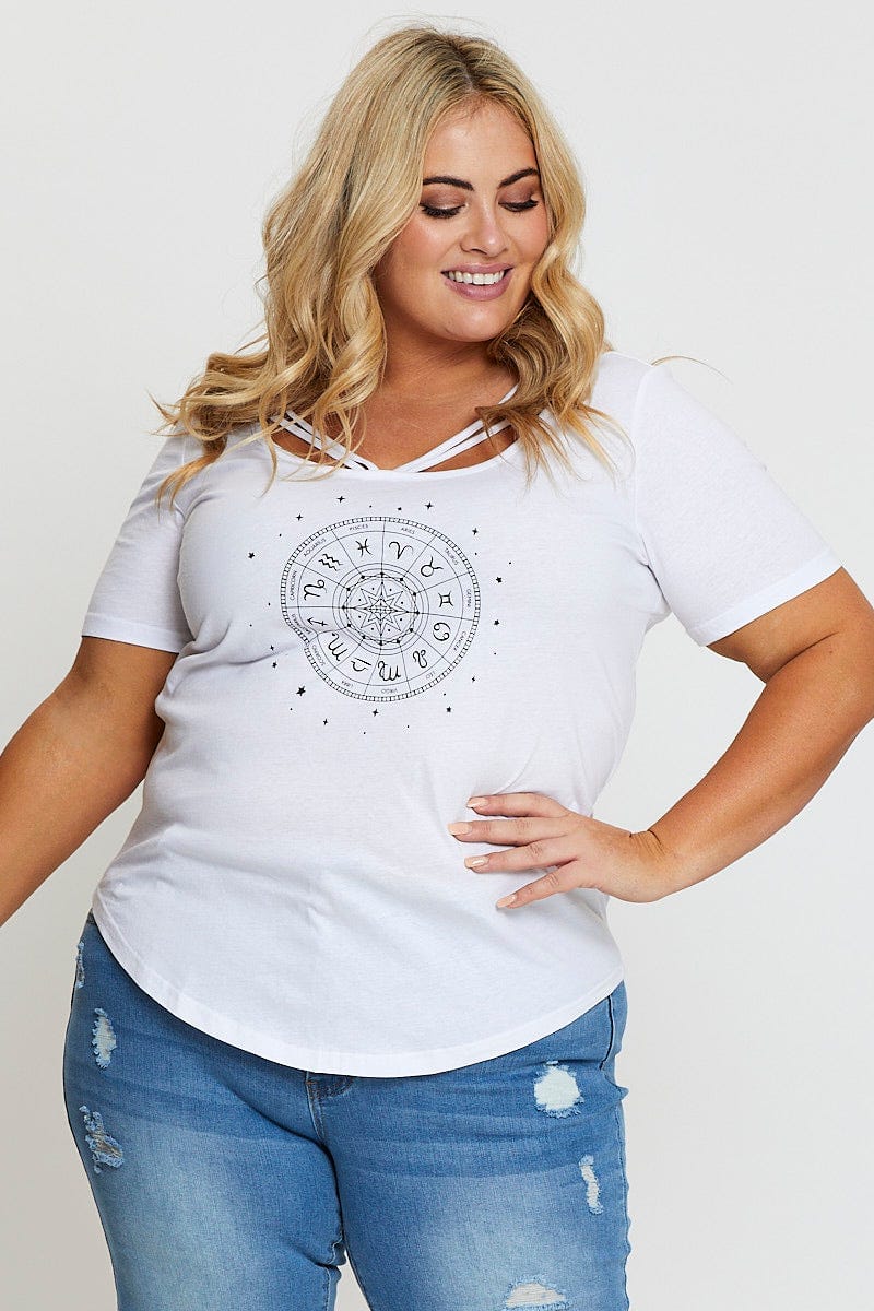 White Cut-out T-Shirt Crew Neck Short Sleeve