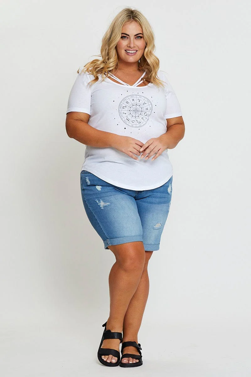 White Cut-out T-Shirt Crew Neck Short Sleeve - Image 2