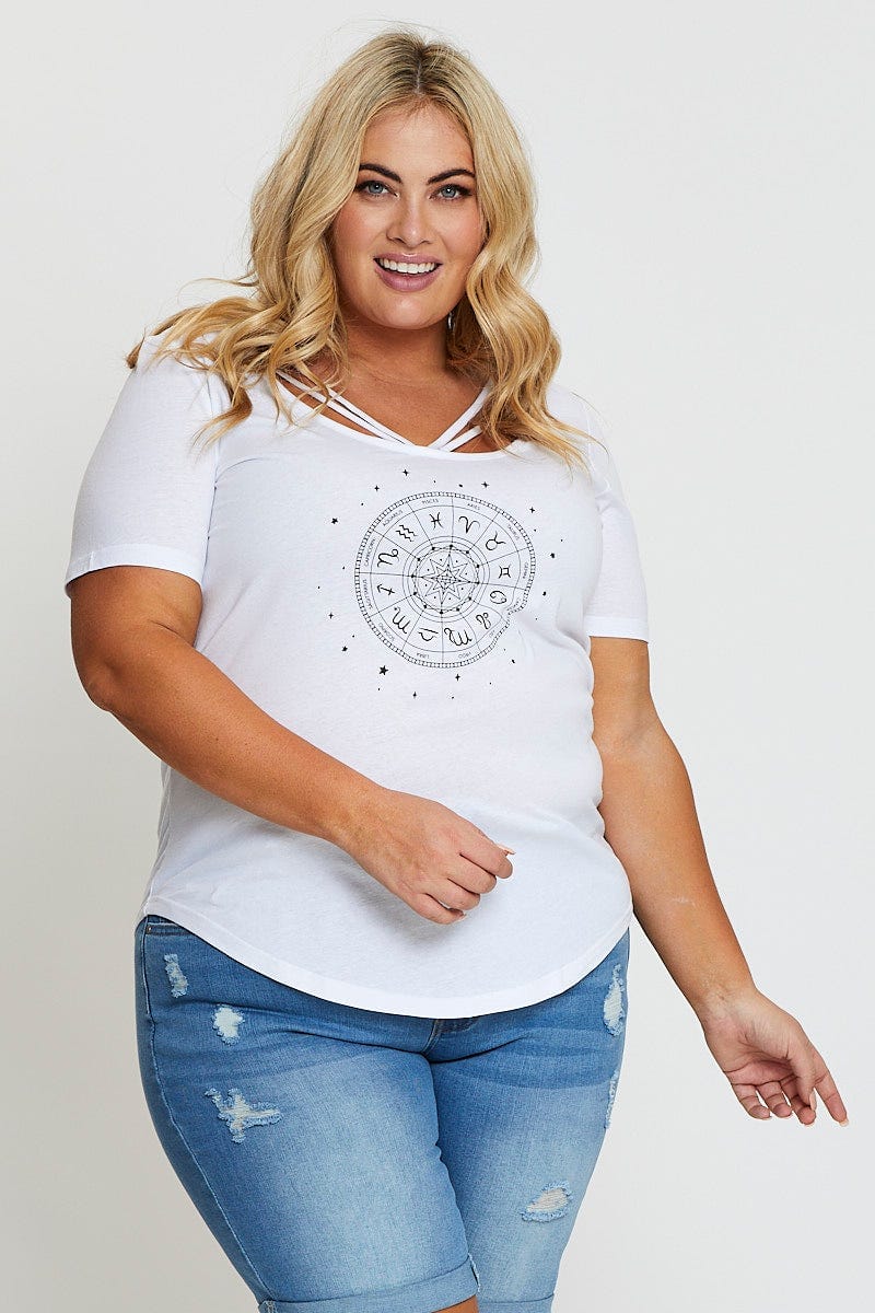 White Cut-out T-Shirt Crew Neck Short Sleeve - Image 3