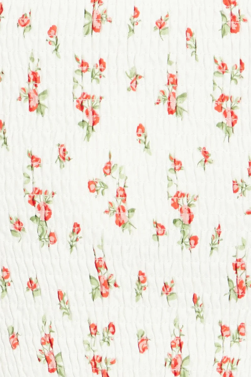 White Ditsy Crop Top Short Sleeve Ribbon - Image 6