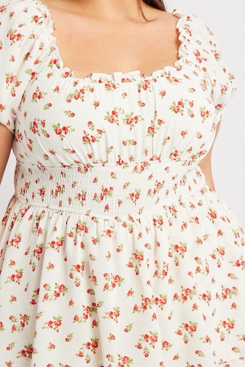 White Ditsy Shirred Playsuit Short Sleeve - Image 6