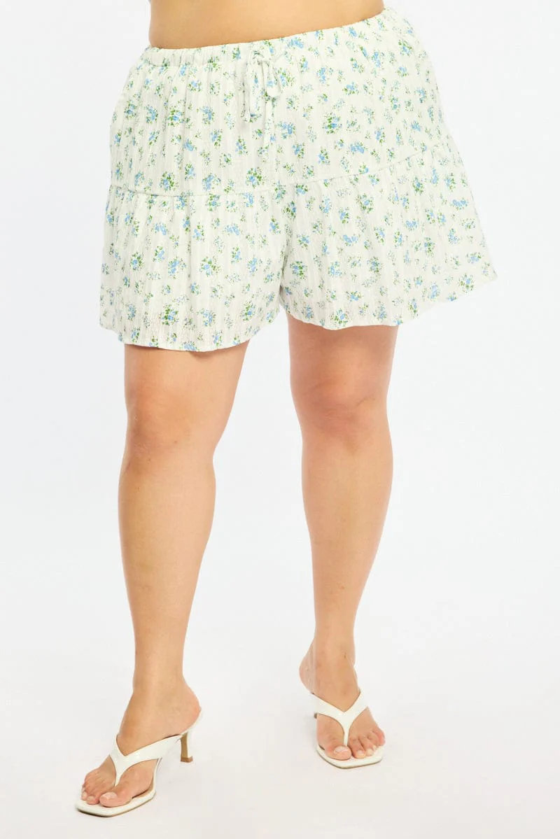 White Ditsy Skorts Elastic Waist - Image 2