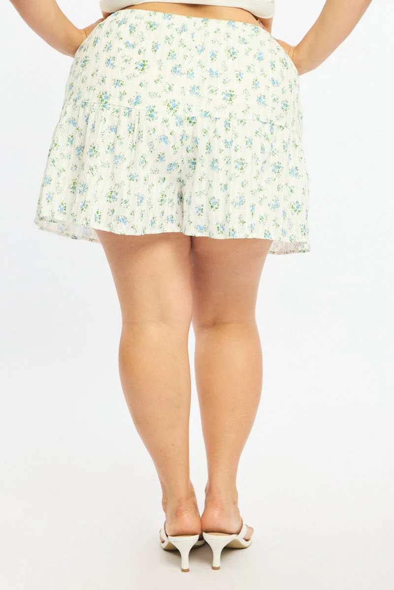 White Ditsy Skorts Elastic Waist - Image 4