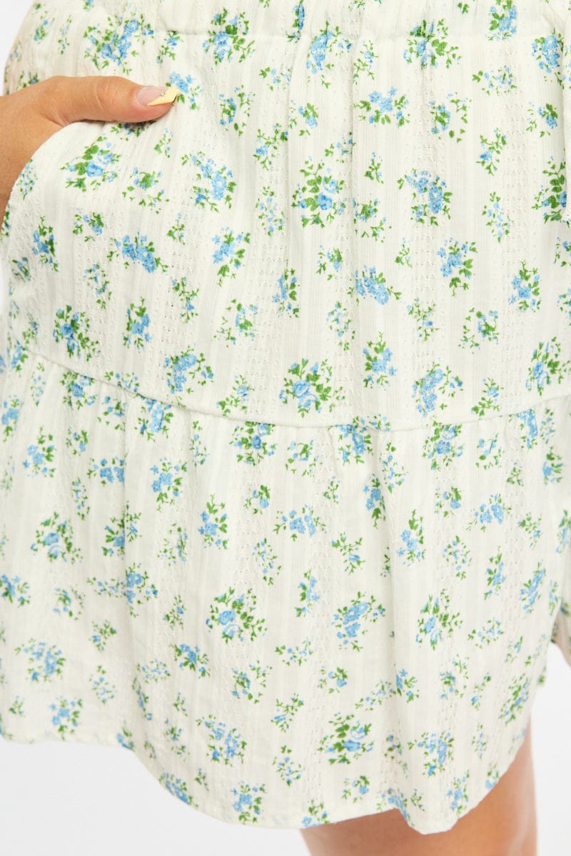 White Ditsy Skorts Elastic Waist - Image 5