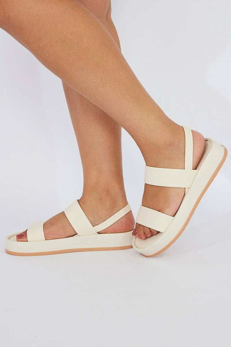 White Double Strap Flat Sandals - Image 2