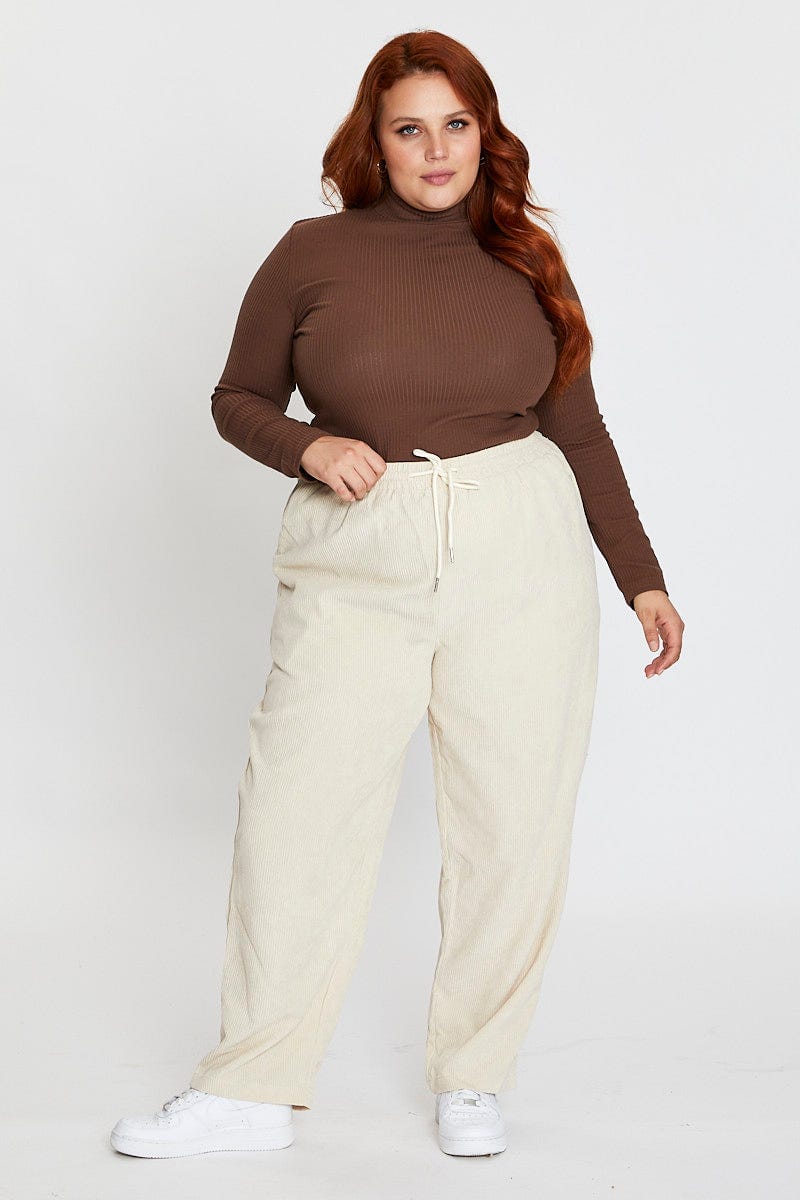 White Elastic Waist Cord Slim Leg Pant - Image 2