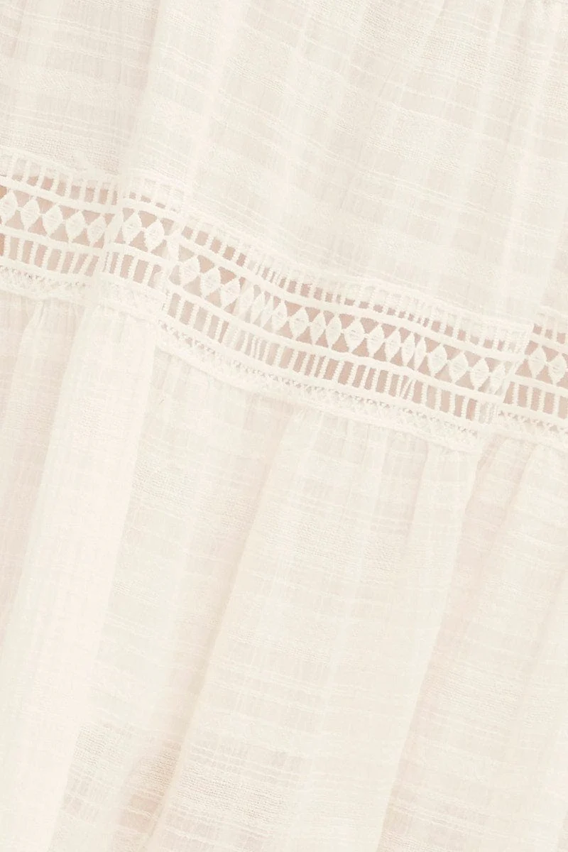 White Elastic Waist White Lace Trim Maxi Skirt - Image 7