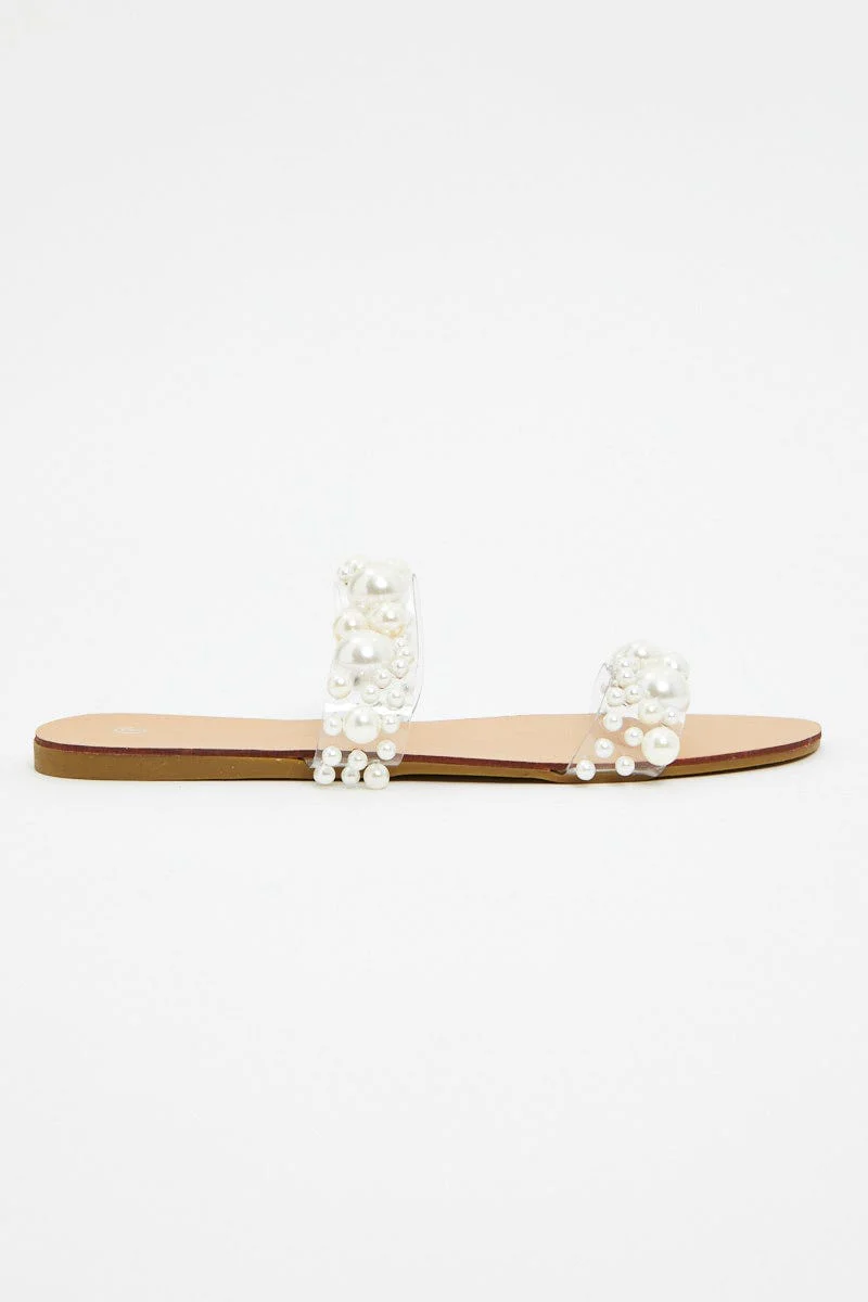 White Embellished Flat Slides - Image 2