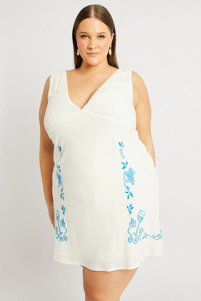 White Embroidered Mini Dress - Image 3
