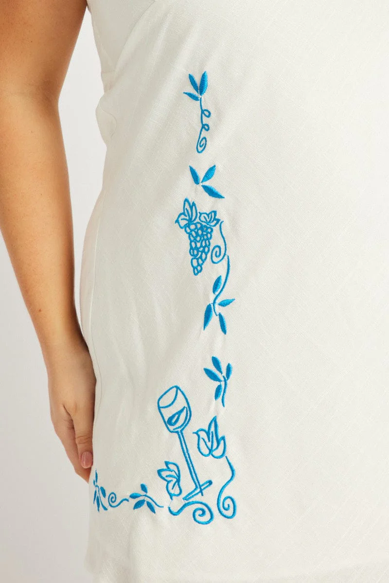 White Embroidered Mini Dress - Image 6